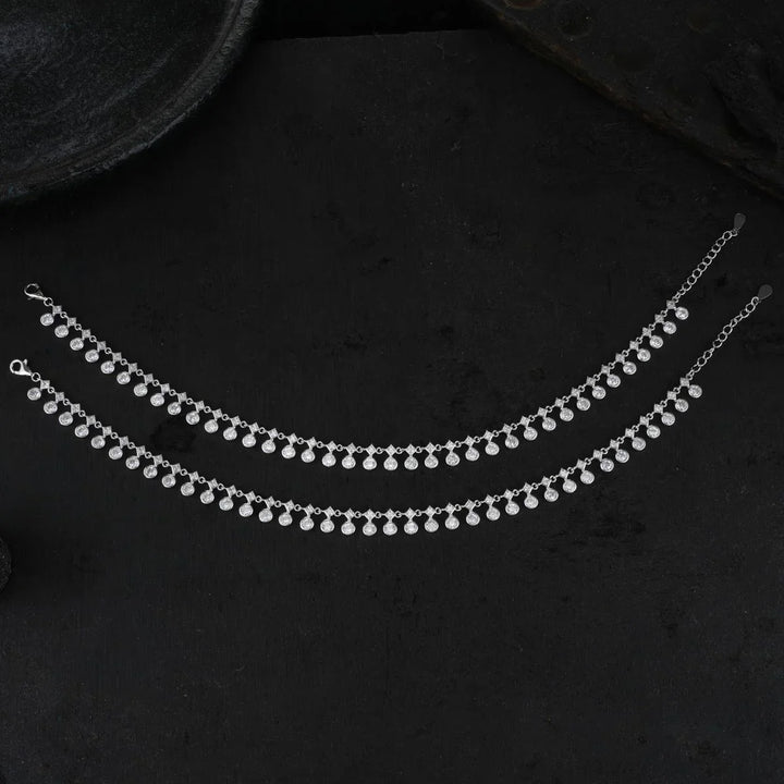 92.5 Silver Anklets with white CZ Stones