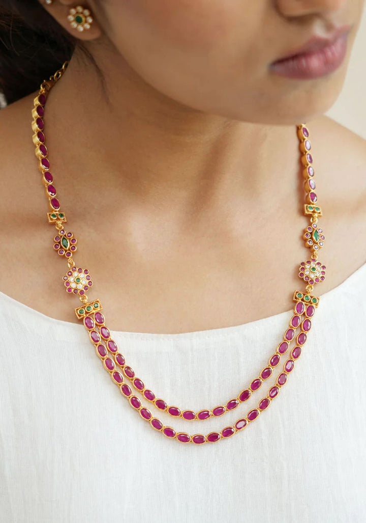 92.5 Silver Pink stone double strand necklace