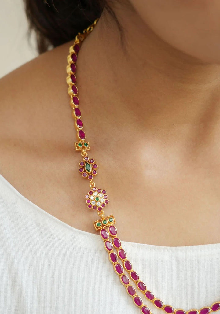 92.5 Silver Pink stone double strand necklace