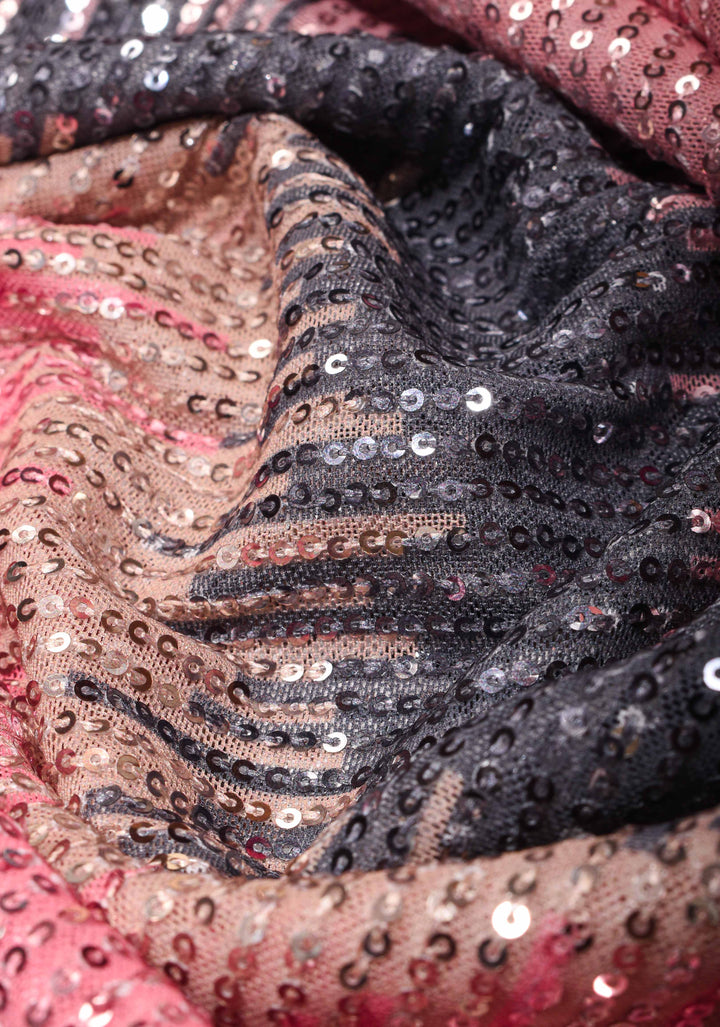 Ombre Pink and Gray Sequins on Net Saree