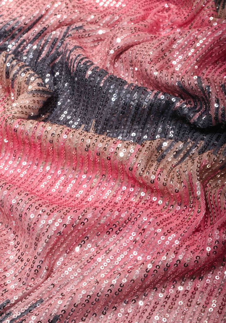 Ombre Pink and Gray Sequins on Net Saree