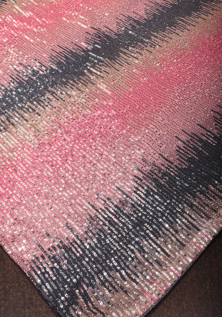Ombre Pink and Gray Sequins on Net Saree