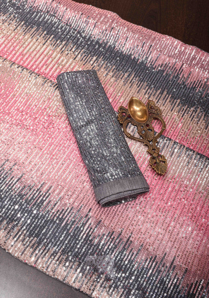 Ombre Pink and Gray Sequins on Net Saree