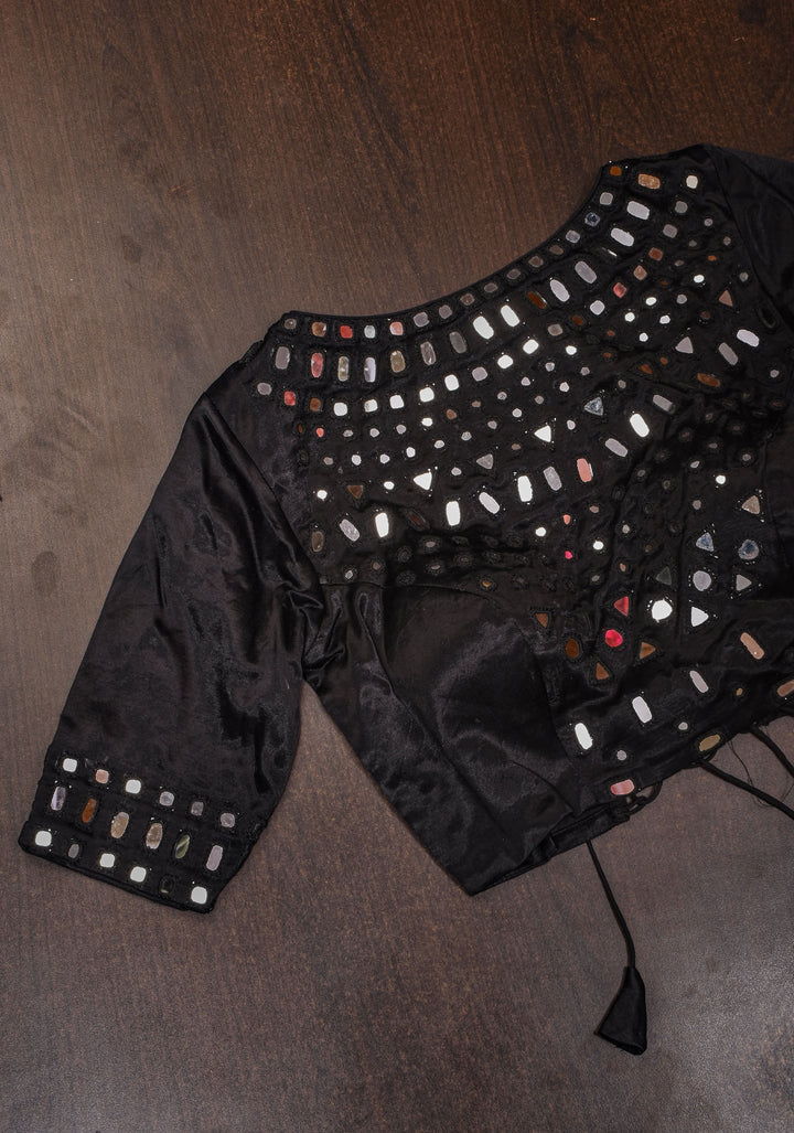 Made To Order: Black Mirror Embroidery blouse, Customizable