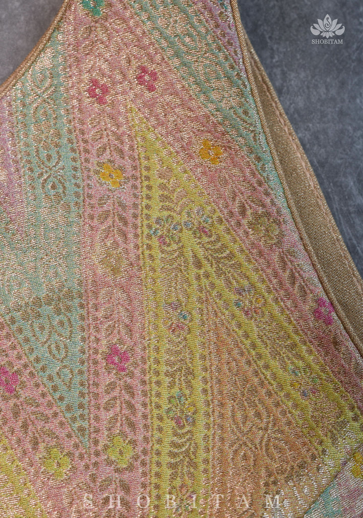 Banarasi Brocade Pastel Mix and Match Blouse with Side-back Closure and Potli Buttons