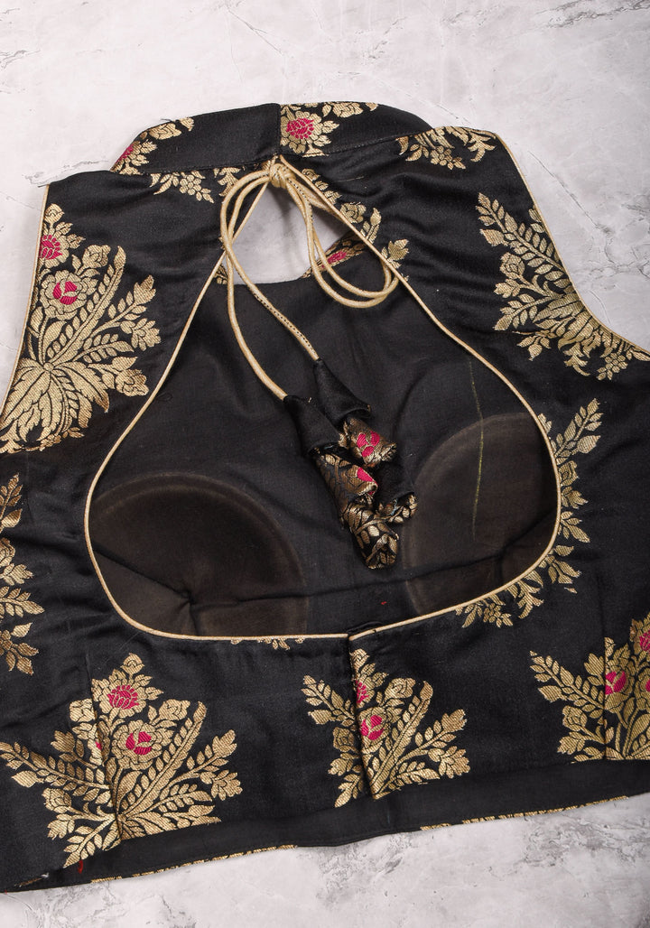 Black Meenakari halter neck mix and match blouse for saree, Made to Order