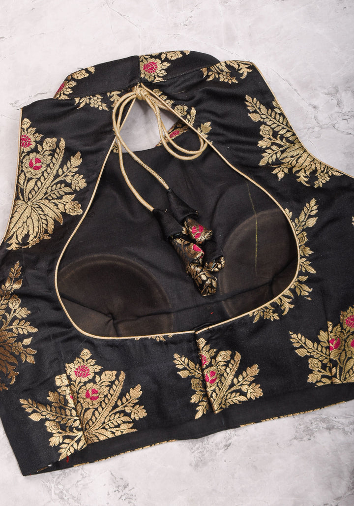 Black Meenakari halter neck mix and match blouse for saree, Made to Order