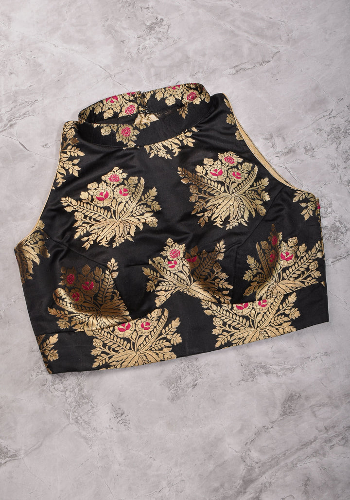 Black Meenakari halter neck mix and match blouse for saree, Made to Order
