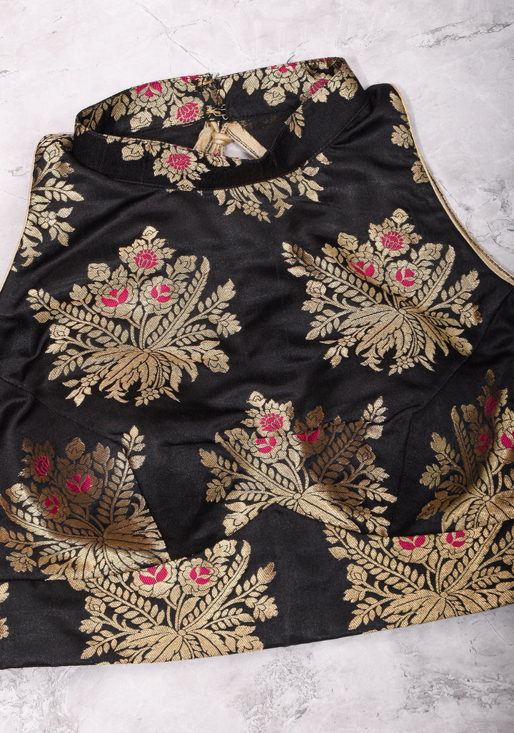 Black Meenakari halter neck mix and match blouse for saree, Made to Order