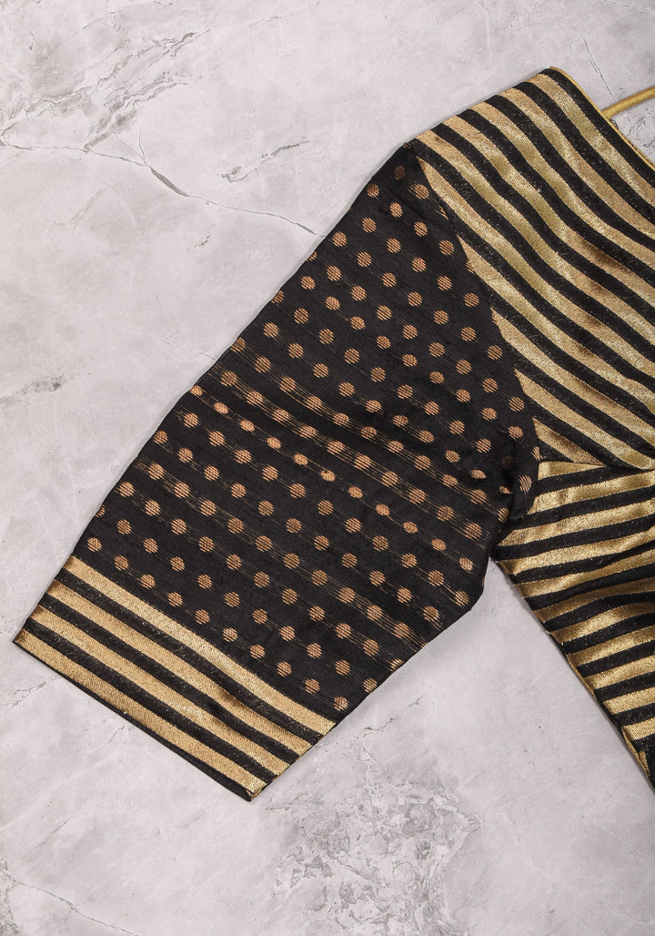 Black and gold stripes and buttas plunge neck mix and match blouse for saree, Made to Order