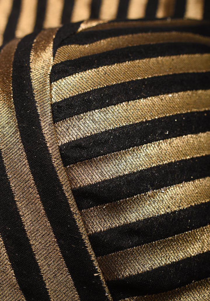 Black and gold stripes and buttas plunge neck mix and match blouse for saree, Made to Order