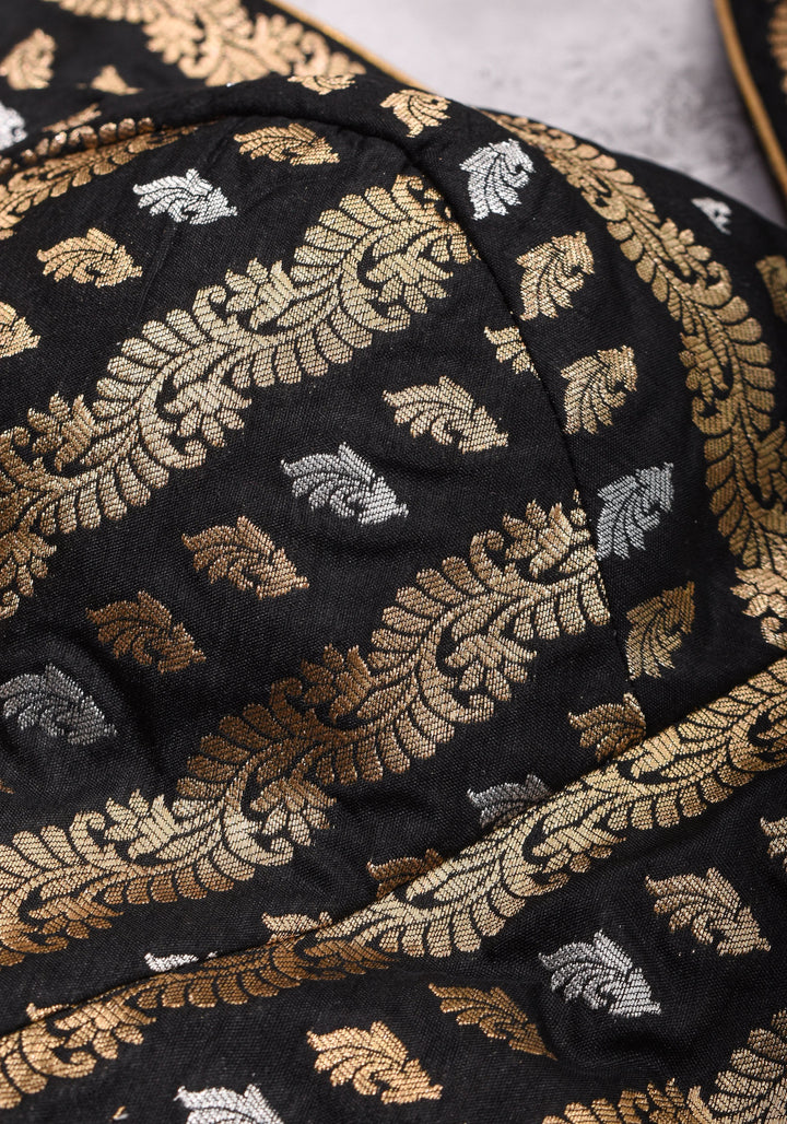 Black Brocade Blouse with Organza Puff Sleeves  Mix and Match Blouse for saree, Made to Order