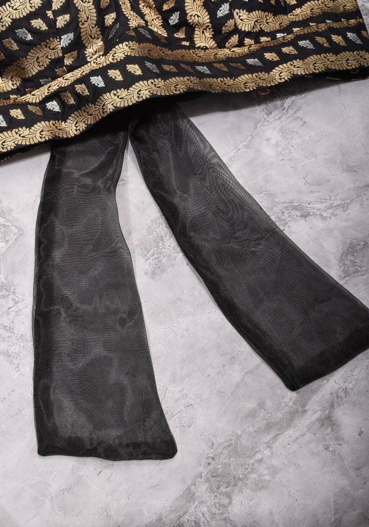 Black Brocade Blouse with Organza Puff Sleeves  Mix and Match Blouse for saree, Made to Order