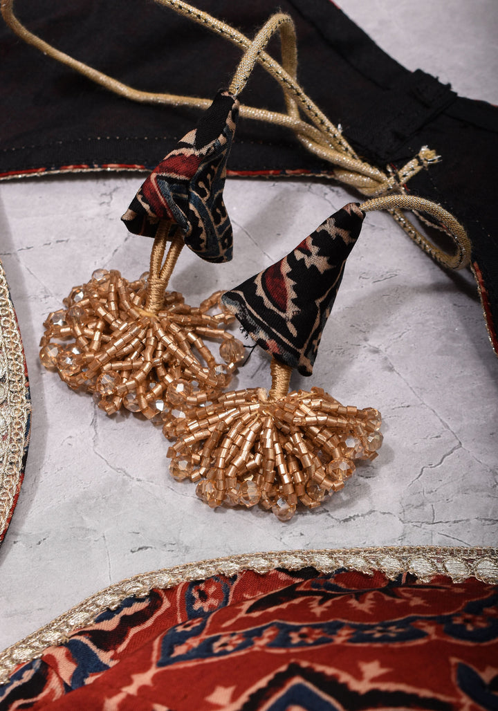 Black and Red Ajrakh Modal Silk Blouse with gota detailing  Mix and Match Blouse for saree, Made to Order