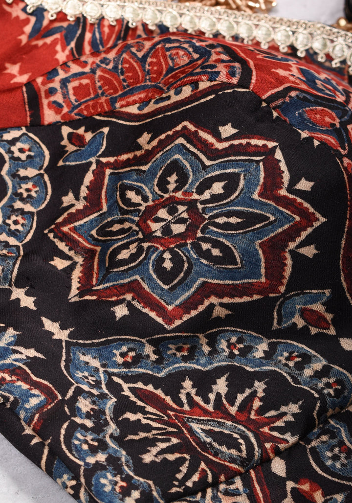 Black and Red Ajrakh Modal Silk Blouse with gota detailing  Mix and Match Blouse for saree, Made to Order