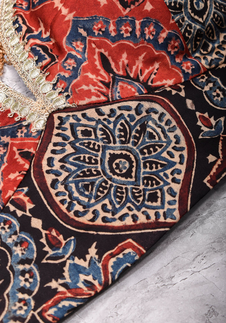 Black and Red Ajrakh Modal Silk Blouse with gota detailing  Mix and Match Blouse for saree, Made to Order
