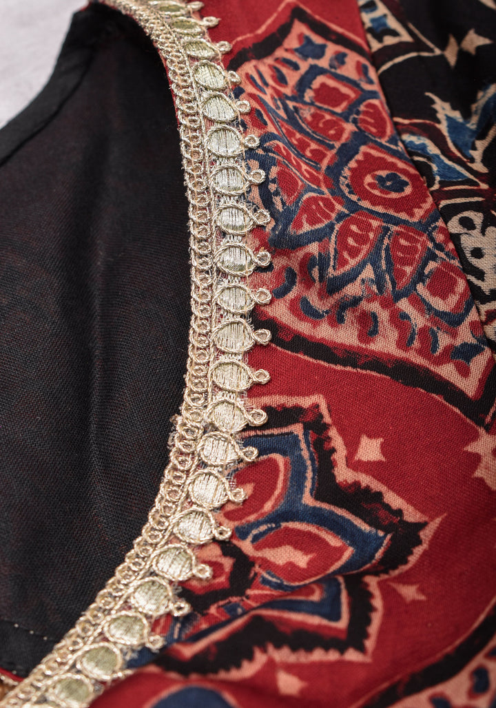 Black and Red Ajrakh Modal Silk Blouse with gota detailing  Mix and Match Blouse for saree, Made to Order