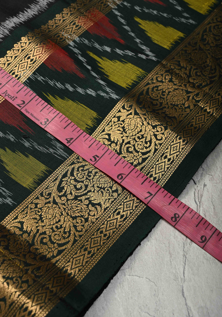 Black Fusion Ikkat Kanjivaram Soft Silk Saree with Weave Jaal and Zari Border | SILK MARK CERTIFIED