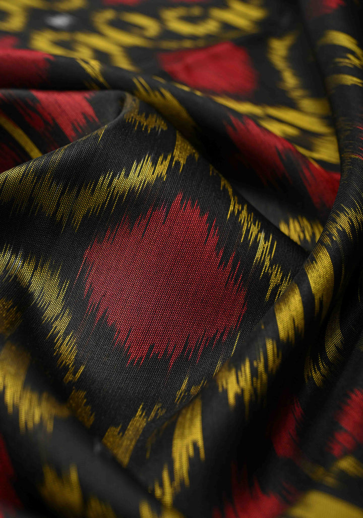 Black Fusion Ikkat Kanjivaram Soft Silk Saree with Weave Jaal and Zari Border | SILK MARK CERTIFIED