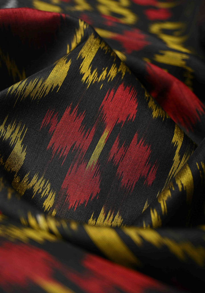 Black Fusion Ikkat Kanjivaram Soft Silk Saree with Weave Jaal and Zari Border | SILK MARK CERTIFIED