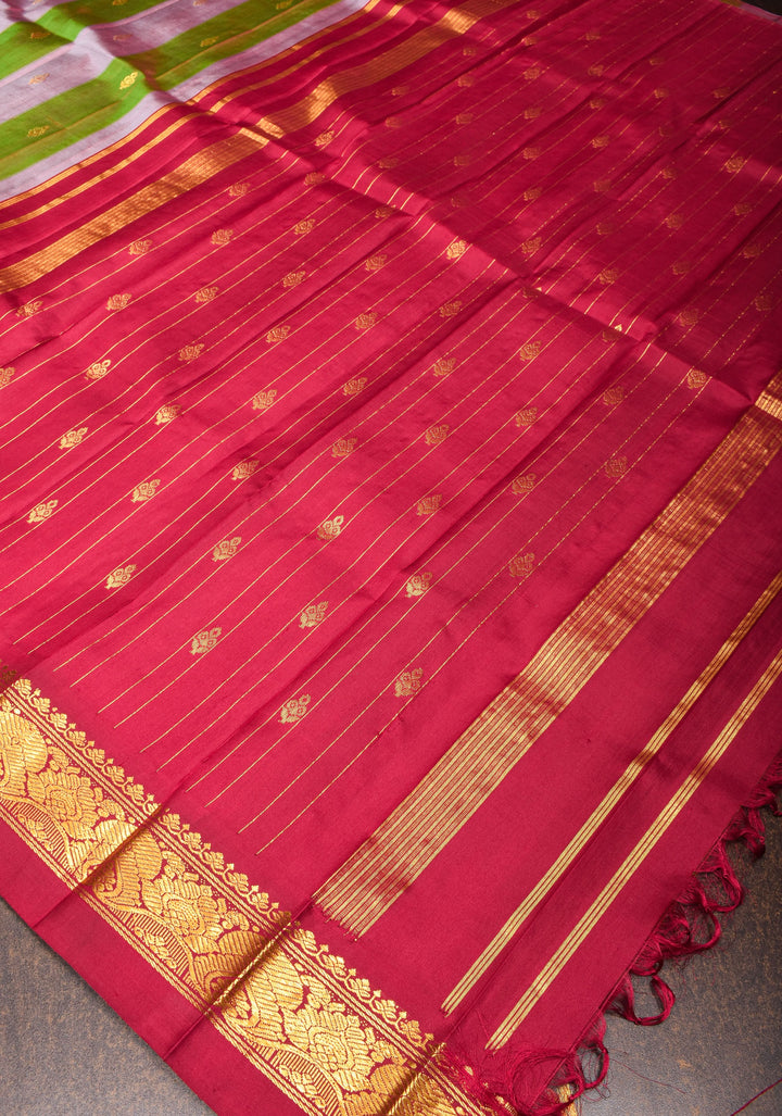 Lilac and Henna Pure Kanjivaram Handloom Silk Saree with one side temple border | SILK MARK CERTIFIED