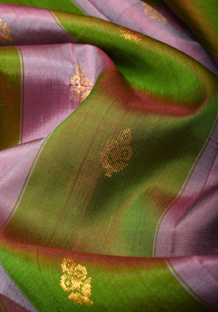 Lilac and Henna Pure Kanjivaram Handloom Silk Saree with one side temple border | SILK MARK CERTIFIED