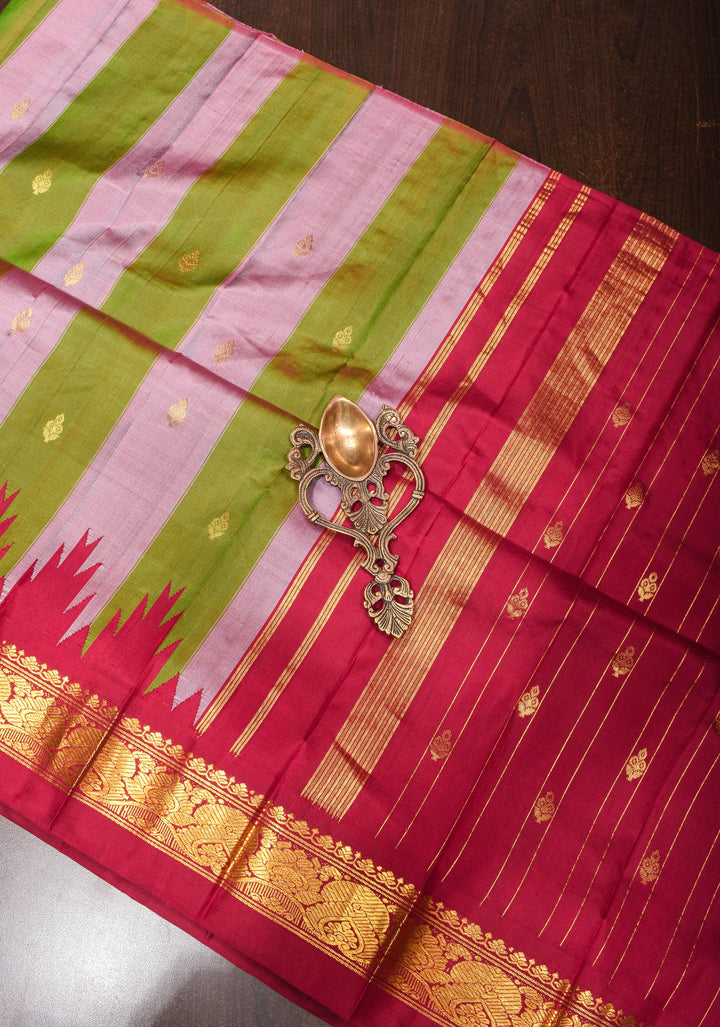 Lilac and Henna Pure Kanjivaram Handloom Silk Saree with one side temple border | SILK MARK CERTIFIED