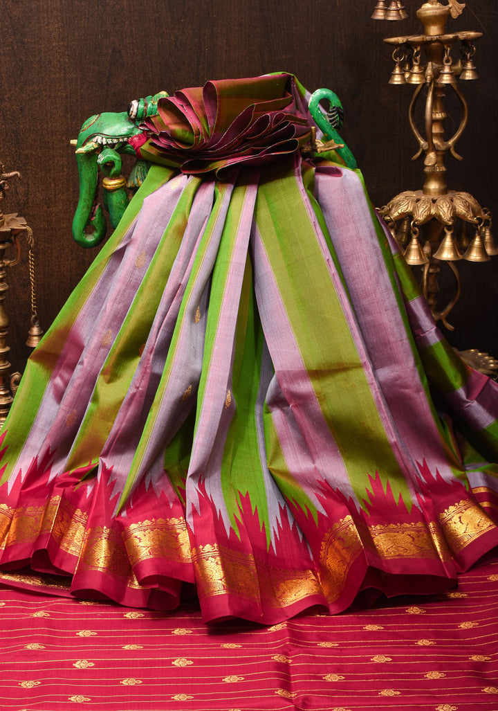 Lilac and Henna Pure Kanjivaram Handloom Silk Saree with one side temple border | SILK MARK CERTIFIED