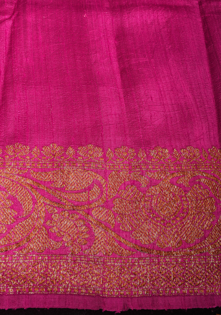 Raw Silk Banarasi Ombre Saree in Baby Pink and Deep Pink with antique tone Zari | SILK MARK CERTIFIED