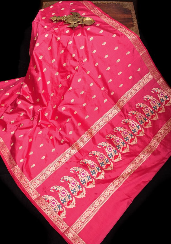 Pink Banarasi Katan Silk with Laccha Butti and Meenaakari Paisley Pallu | SILK MARK CERTIFIED