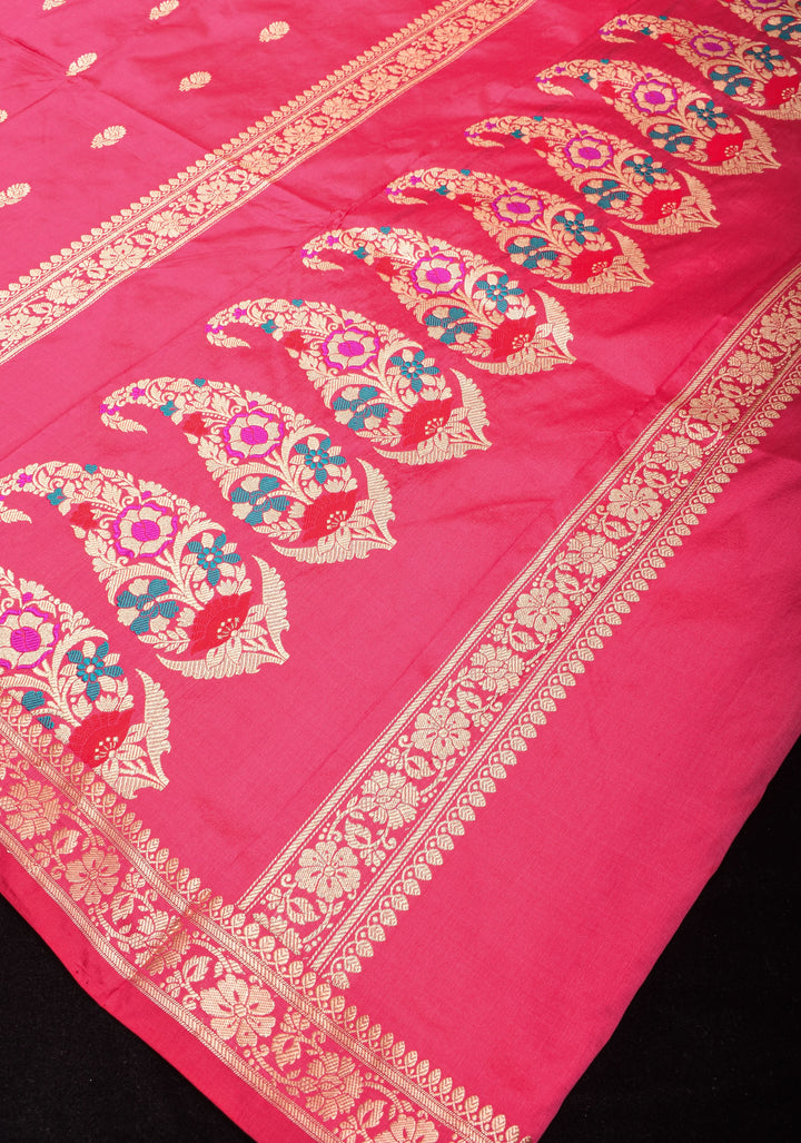 Pink Banarasi Katan Silk with Laccha Butti and Meenaakari Paisley Pallu | SILK MARK CERTIFIED