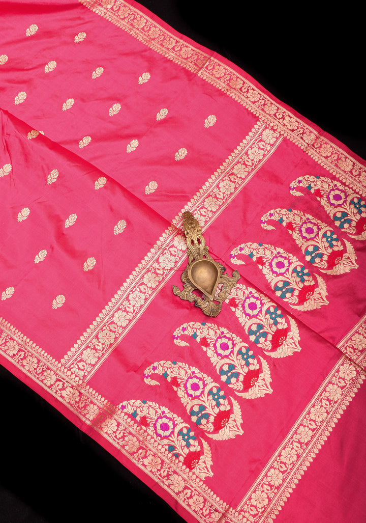 Pink Banarasi Katan Silk with Laccha Butti and Meenaakari Paisley Pallu | SILK MARK CERTIFIED