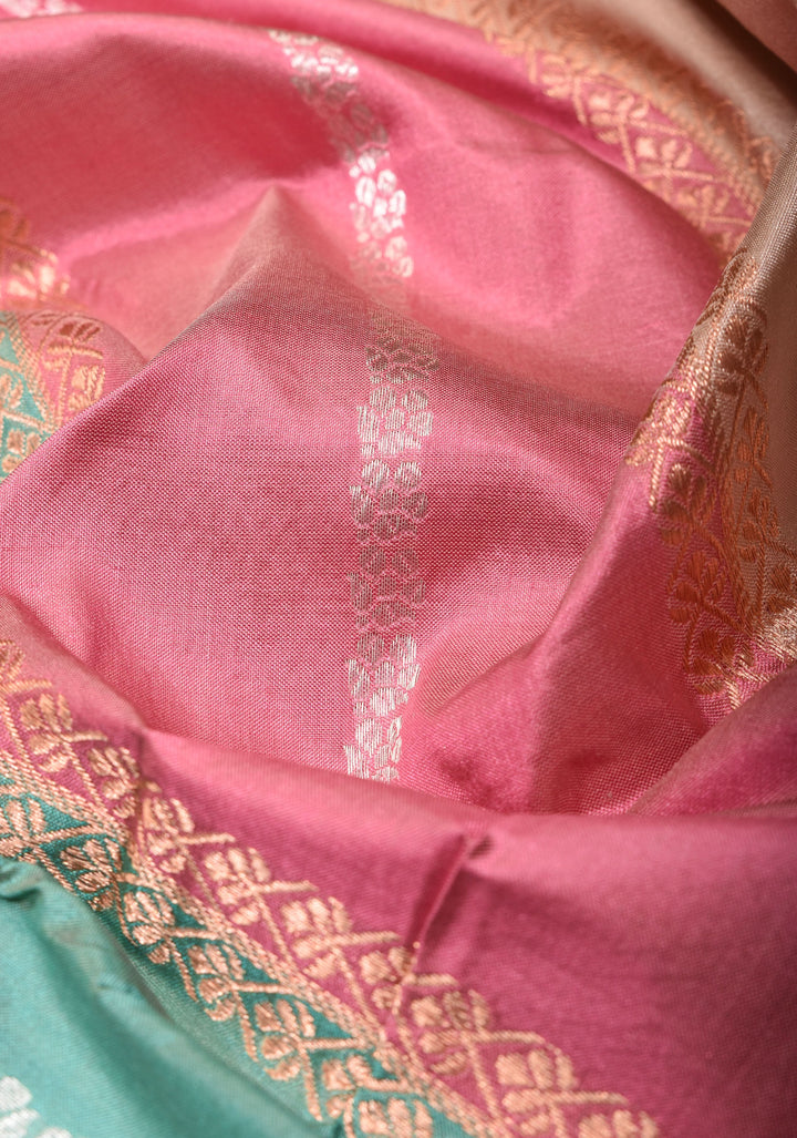Pastel Multicolor Banarasi Katan Silk Saree with zari stripes and Scallop border | SILK MARK CERTIFIED