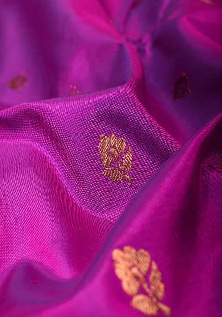 Banarasi Pure Katan Silk Saree with Floral Buttas and Blue Borders | SILK MARK CERTIFIED