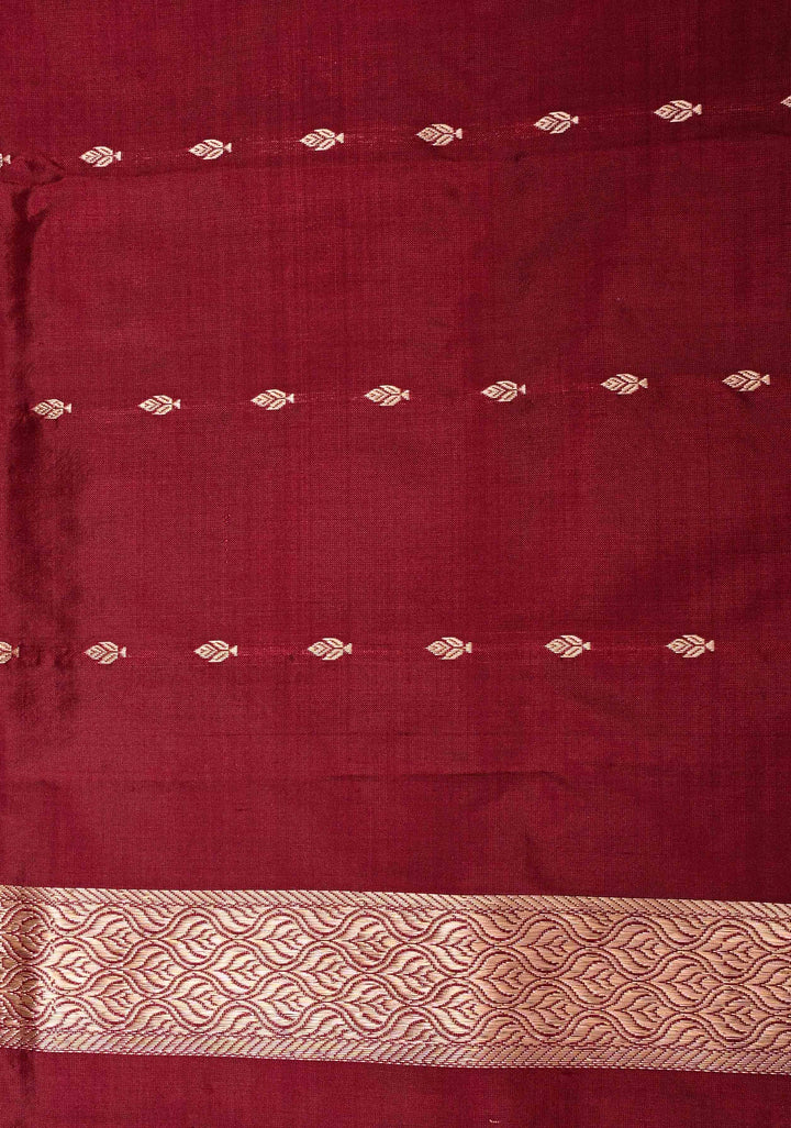 Beige and Dusty Pink Panel Design Banarasi Katan Silk Saree with Zari Buttas and Contrast Zari Border | SILK MARK CERTIFIED