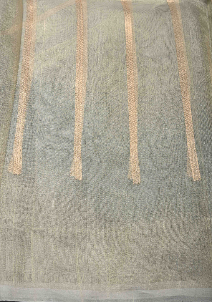 Beige Pure Banarasi Organza Tissue Silk Saree with Zari Buttas and Zari Border | SILK MARK CERTIFIED