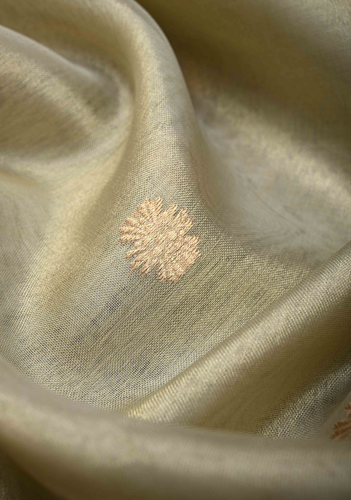 Beige Pure Banarasi Organza Tissue Silk Saree with Zari Buttas and Zari Border | SILK MARK CERTIFIED