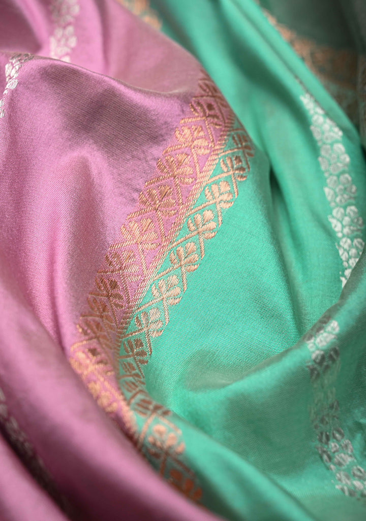 Multicolor Vertical Stripes on Banarasi Katan Silk Saree with Rangkaat Inspired Style Pattern and Scallop Border | SILK MARK CERTIFIED