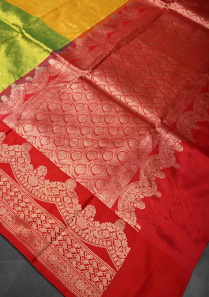 Multicolor Checks Pure Banarasi Katan Silk Saree with Chunri Buttis and Contrast Zari Border | SILK MARK CERTIFIED