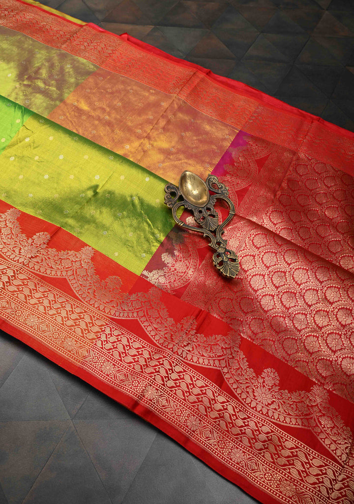 Multicolor Checks Pure Banarasi Katan Silk Saree with Chunri Buttis and Contrast Zari Border | SILK MARK CERTIFIED