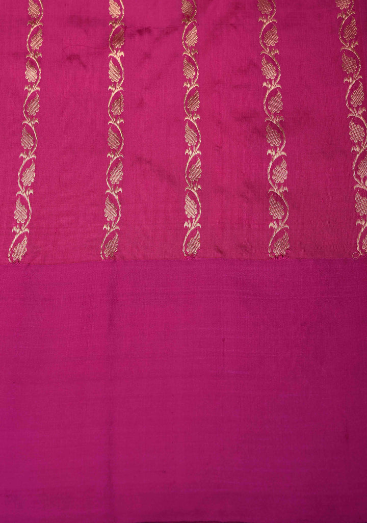 Chartreuse Zari Buttas on Pure Banarasi Katan Silk Saree with Multicolor Stripes and Zari Border | SILK MARK CERTIFIED