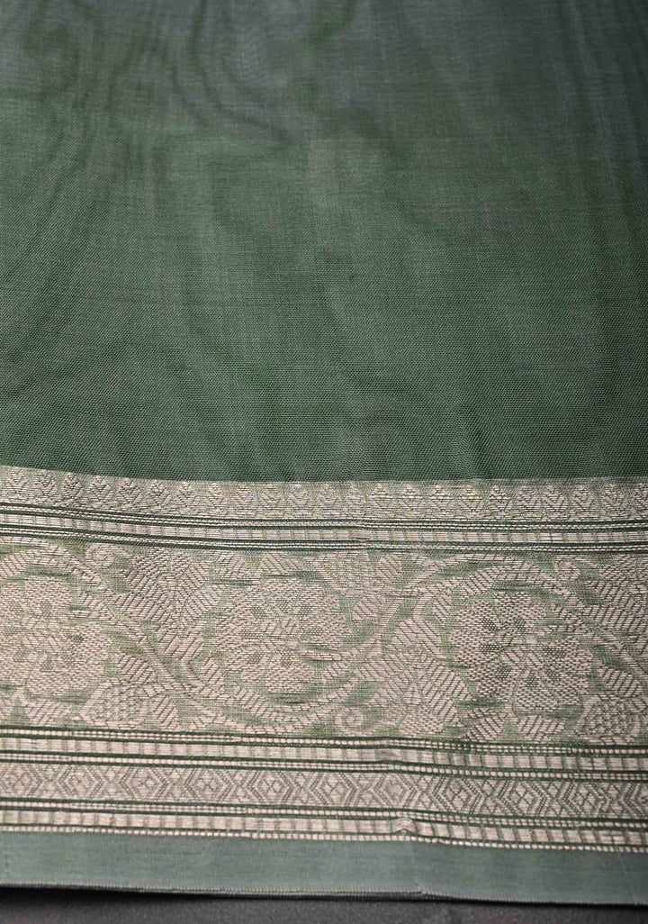 Cactus Green Pure Banarasi Organza Silk Saree with Sona Rupa Buttas and Zari Border | SILK MARK CERTIFIED