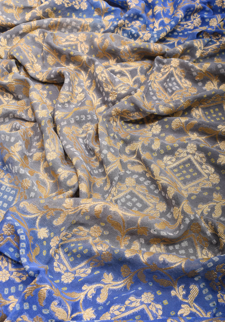 Dupatta: blue shade pure bandhej banarasi silk georgette dupatta with jaal pattern| Silk Mark Certified