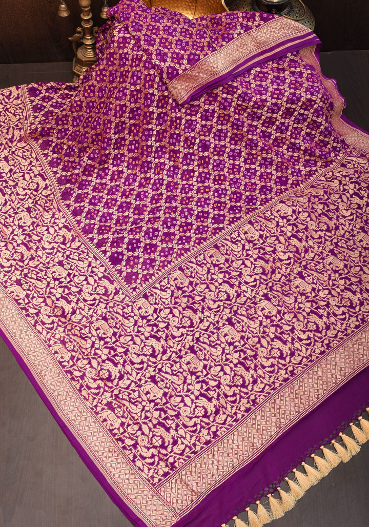 Shikaargah Skirt Border Pure Banarasi Georgette Saree in Plum | SILK MARK CERTIFIED