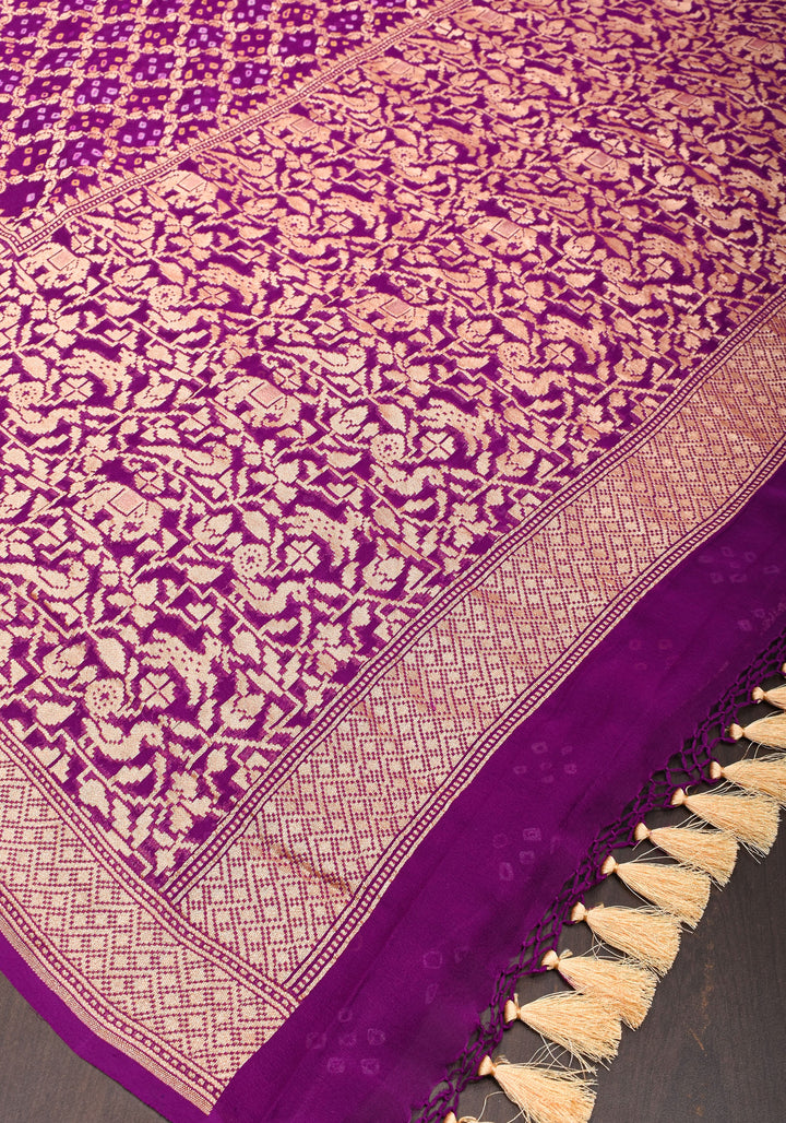 Shikaargah Skirt Border Pure Banarasi Georgette Saree in Plum | SILK MARK CERTIFIED