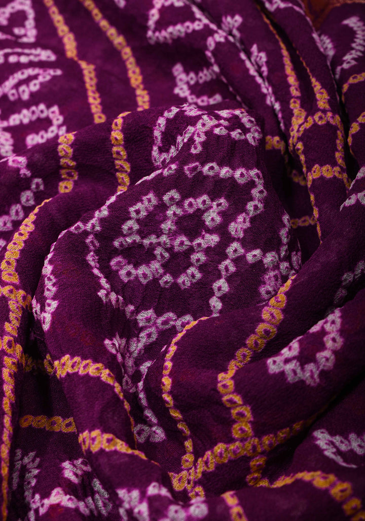 Purple Authentic Sarkam Bandhej Silk Georgette Banarasi Saree with Zari detailing | SILK MARK CERTIFIED