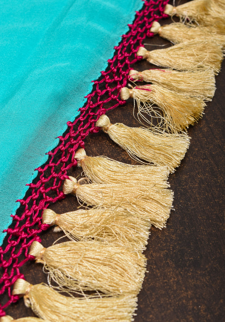 Sea blue Meenakari Pure Silk Georgette Saree with Royal Procession Pattern in Border | SILK MARK CERTIFIED