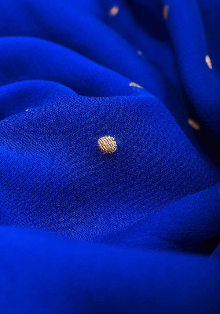 Blue Pure Silk Chiffon Saree with Zari Buttas and Elongated Floral in Pallu | SILK MARK CERTIFIED