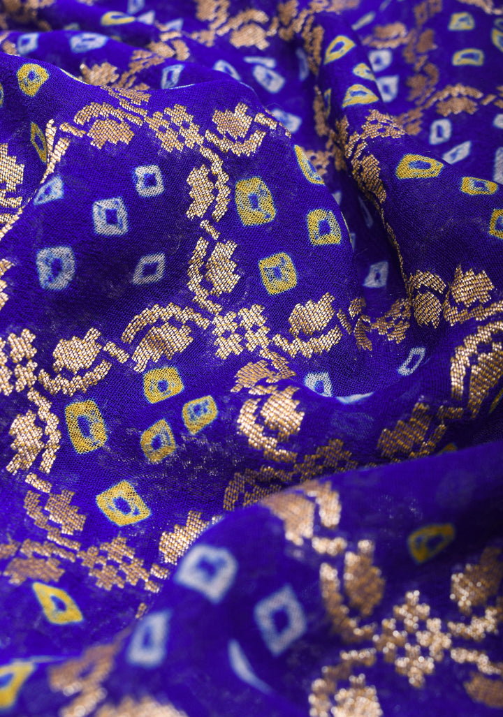 Blue Purple Ombre Authentic Hand Bandhej on Shikaargah Skirt Border Banarasi Silk Georgette Saree with sequin trim| SILK MARKED CERTIFIED