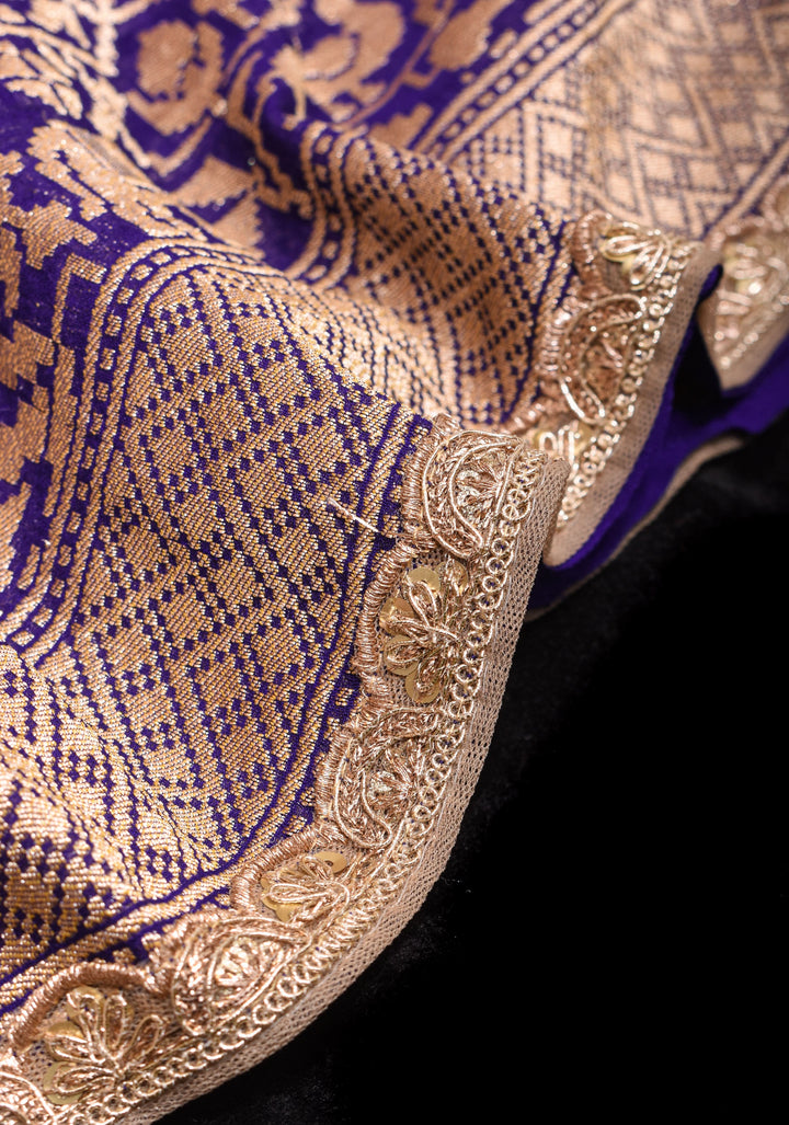 Blue Purple Ombre Authentic Hand Bandhej on Shikaargah Skirt Border Banarasi Silk Georgette Saree with sequin trim| SILK MARKED CERTIFIED